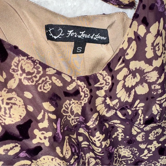 For Love & Lemons Double Slit Sleeveless Maxi Dress Purple Velvet Silk Floral S - Picture 3 of 9